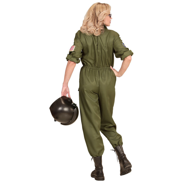 Costume da pilota verde scuro per donna Jet Fighter