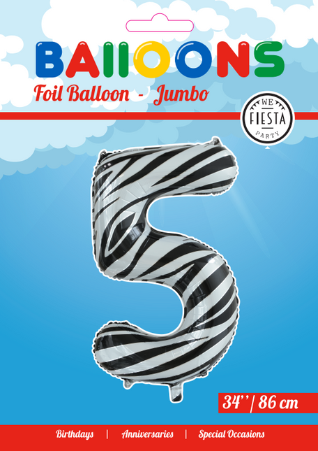 Pallone in foil Figura 5 Zebra XL 86cm vuoto