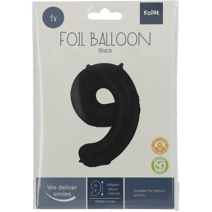 Pallone Foil Figura 9 Nero Opaco XL 86cm vuoto