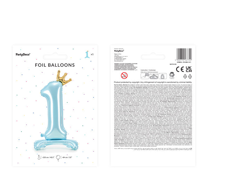 Palloncino Foil Figura 1 Azzurro Standard Vuoto 84cm