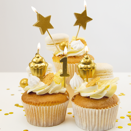 Candele 1 anno Cupcake Oro 17,5 cm