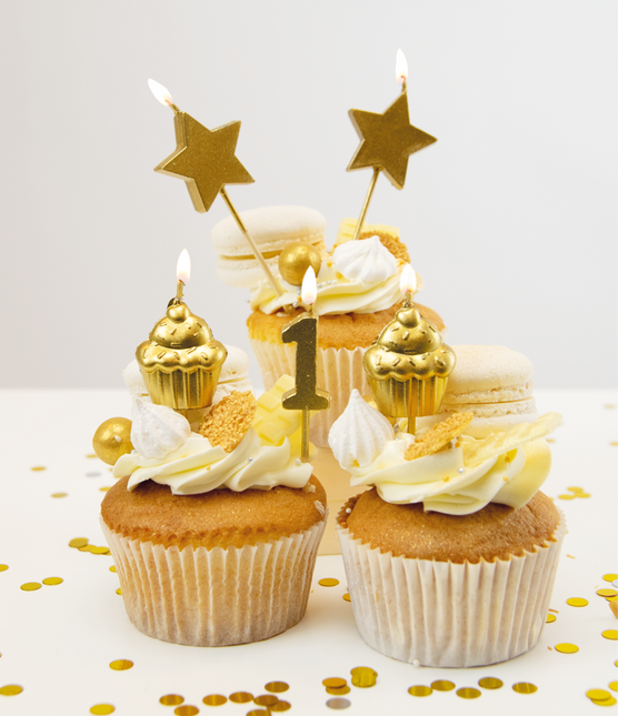 Candele 1 anno Cupcake Oro 17,5 cm