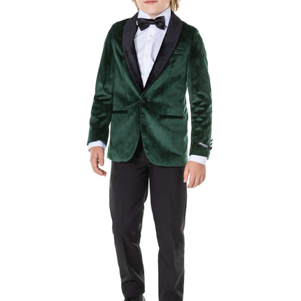 Blazer ragazzo di velluto verde scuro OppoSuits