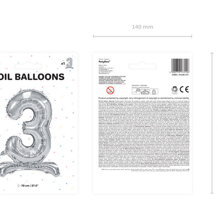 Palloncino Foil Figura 3 Silver Standard Vuoto 70cm