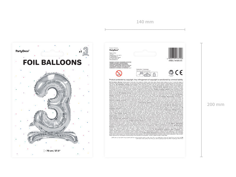 Palloncino Foil Figura 3 Silver Standard Vuoto 70cm