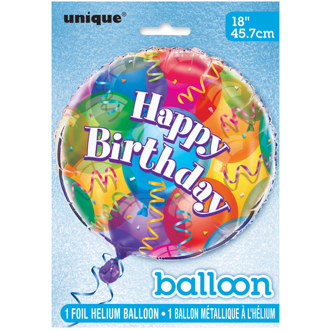 Palloncini ad elio Happy Birthday colorati 45cm vuoti