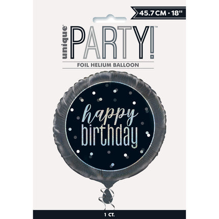 Palloncino ad elio Happy Birthday Glitter Black 45cm vuoto