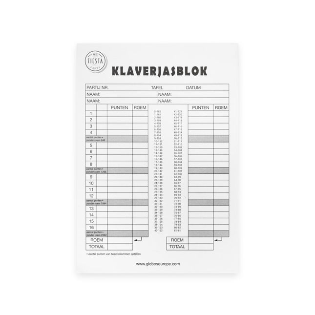 Klaverjas Scorepad 21cm 50 pagine