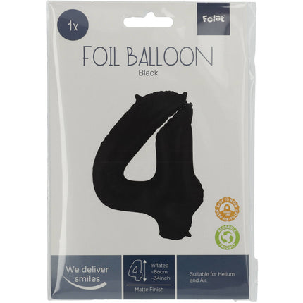 Pallone Foil Figura 4 Nero Opaco XL 86cm vuoto