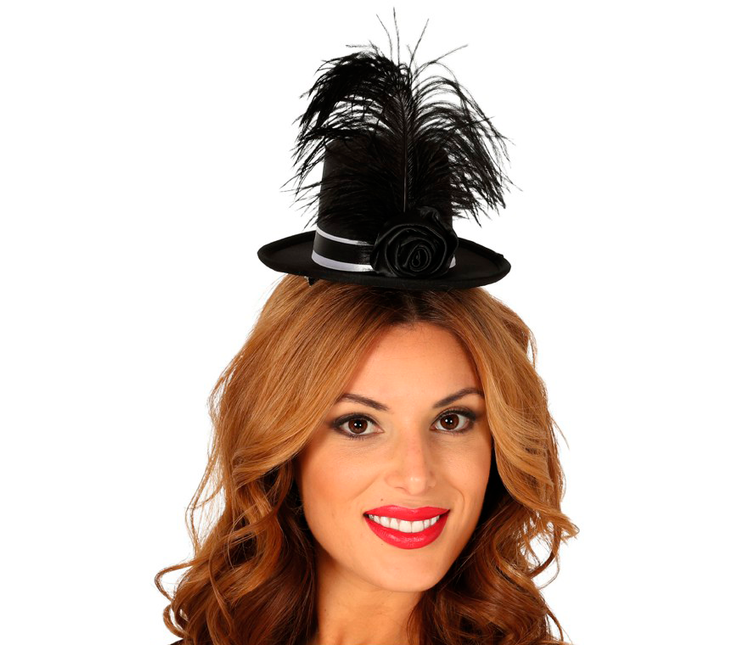 Cerchietto Mini Cappello Piume Nero