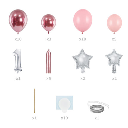 Set di palloncini 1 anno rosa 1,4 m