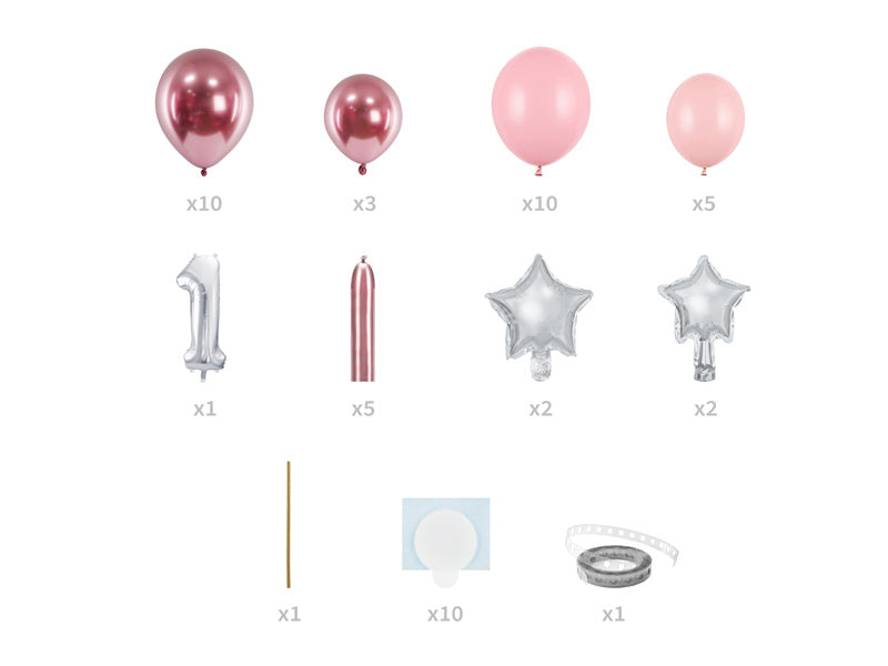 Set di palloncini 1 anno rosa 1,4 m