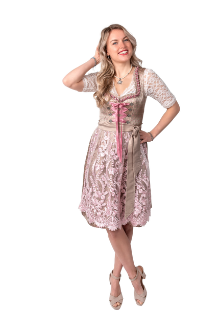 Abito Dirndl Oro Rosa Oktoberfest Donna 2 Pezzi