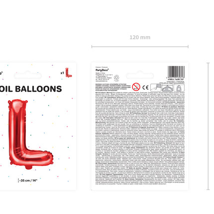 Palloncino in foil Lettera L Rosso Vuoto 35cm