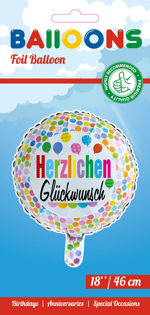 Palloncino ad elio Herzlichen Gl√ºckwunsch Coriandoli 45cm vuoto