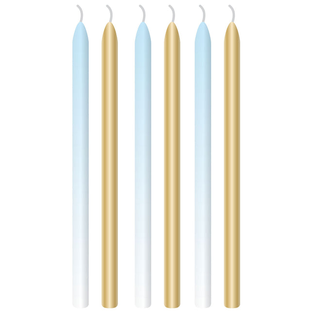 Candele Azzurro Oro 12cm 6pz