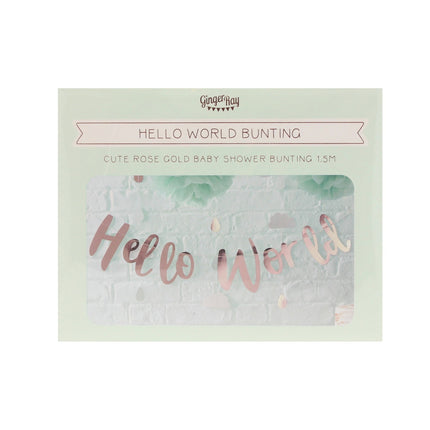 Ghirlanda di lettere in oro rosa Hello World 1,5 m