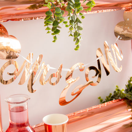 Cornice per foto con palloncini in foil oro rosa 85 cm