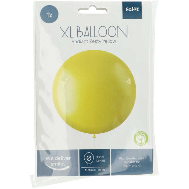 Palloncino giallo metallizzato Zesty Yellow 80 cm