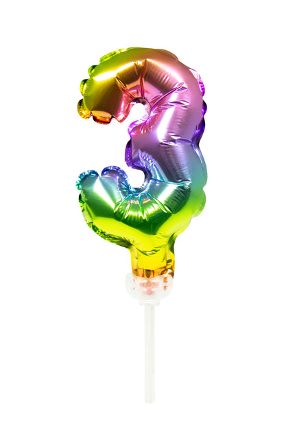 Palloncino in foil Figura 3 Arcobaleno 13cm con bastoncino