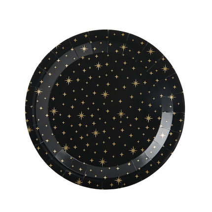 Piatti Oro Stelle Nero 20cm 8pz