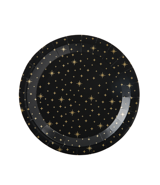 Piatti Oro Stelle Nero 20cm 8pz