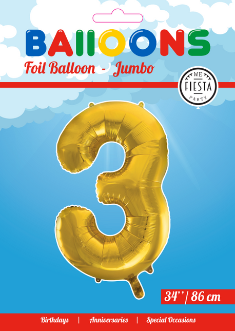 Pallone Foil Figura 3 Gold XL 86cm vuoto