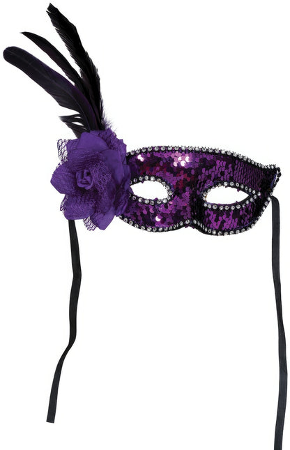 Maschera occhi veneziana con paillettes viola