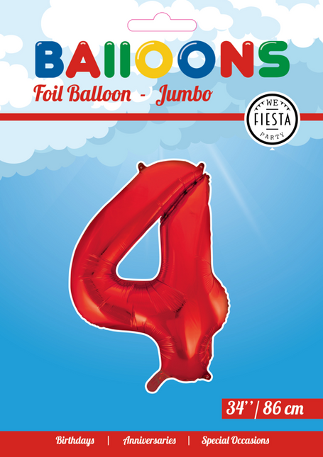 Pallone in foil Figura 4 Rosso XL 86cm vuoto