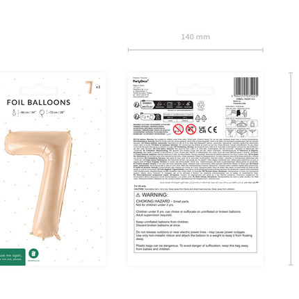 Palloncino in foil Numero ''7'', 72 cm, beige