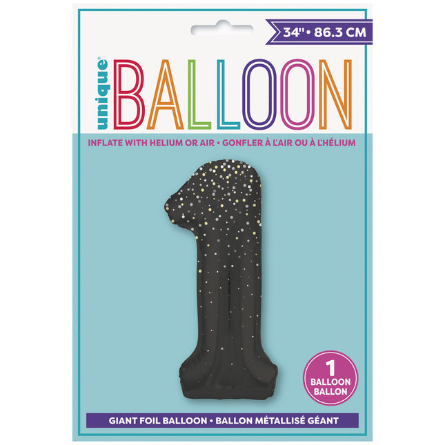 Palloncino figura 1 anno a pois neri 86 cm