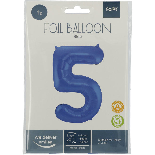 Palloncino Foil Figura 5 Blu Opaco XL 86cm vuoto