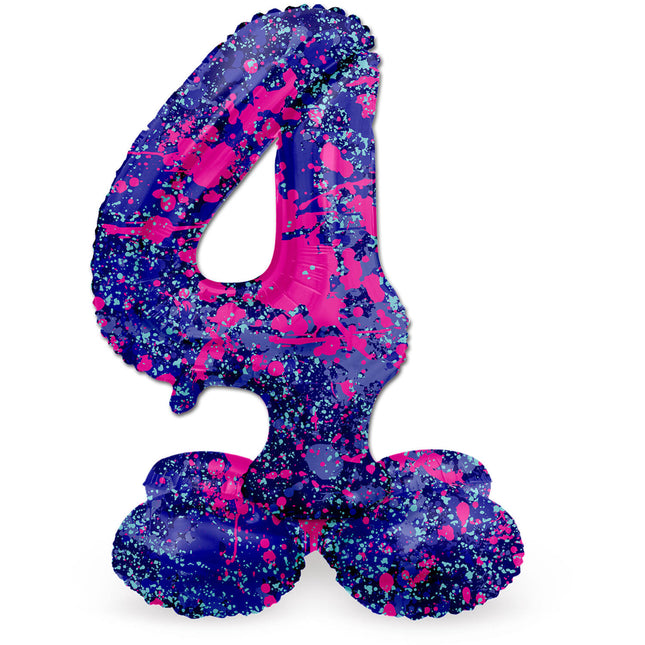 Palloncino Numero 4 Anni Splatters Con Vuoto Standard 72cm