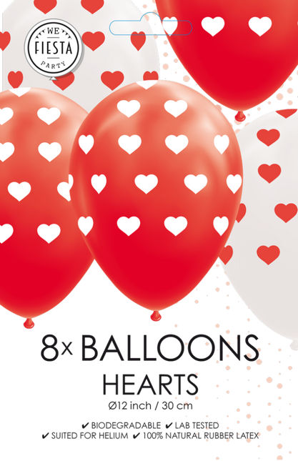 Palloncini cuore rosso bianco 30,5 cm 8 pezzi