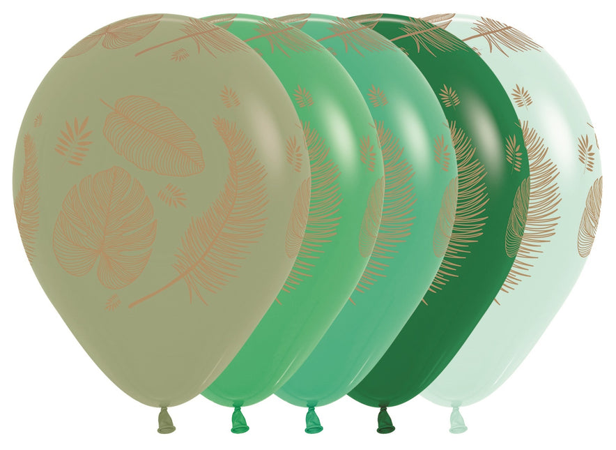 Palloncini Foglie Tropicali Mix Stampa Oro 30cm 25pz