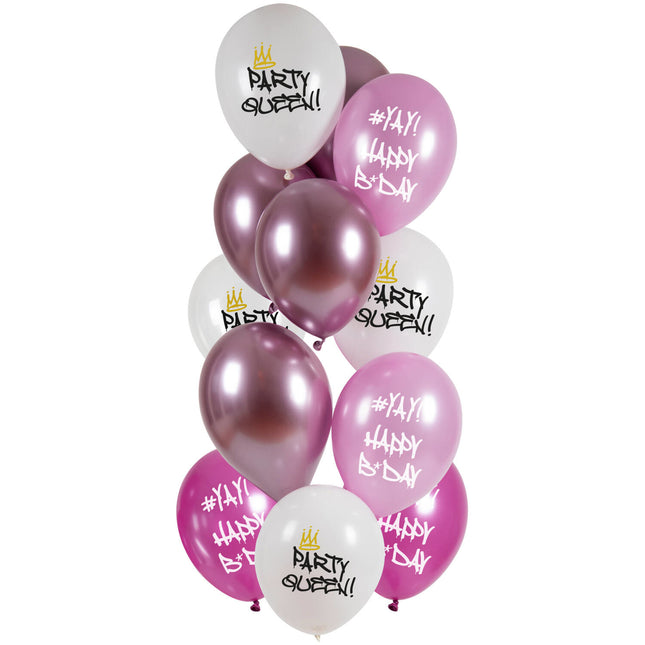 Palloncini Happy Birthday Party Queen 33cm 12pz