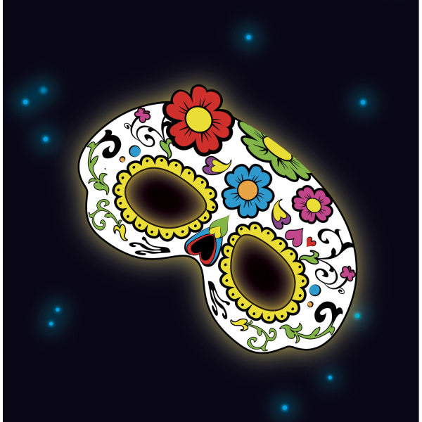 Maschera Dia De Los Muertos Fiori che brillano al buio 19 cm