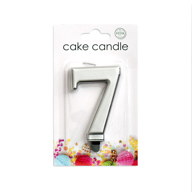 Candela 7 anni argento metallizzato 8 cm