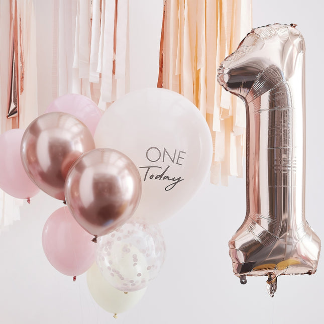 Set di palloncini oro rosa 1 anno 10 pezzi