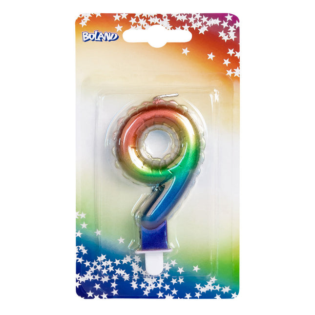 Candela arcobaleno 9 anni 8 cm