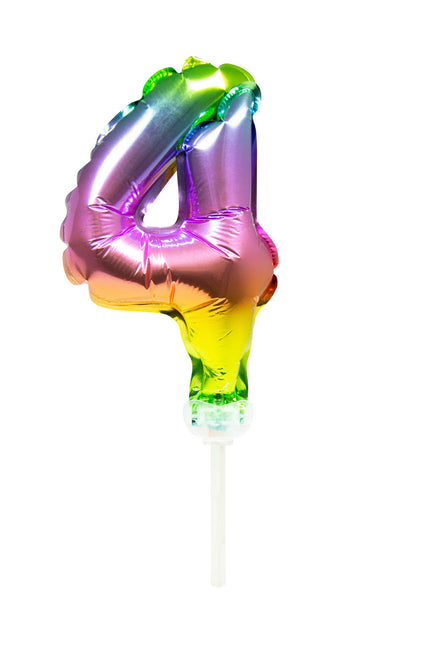 Palloncino in foil Figura 4 Arcobaleno 13cm con bastoncino