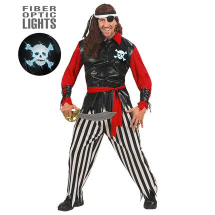 Costume da pirata rosso nero uomo con luce