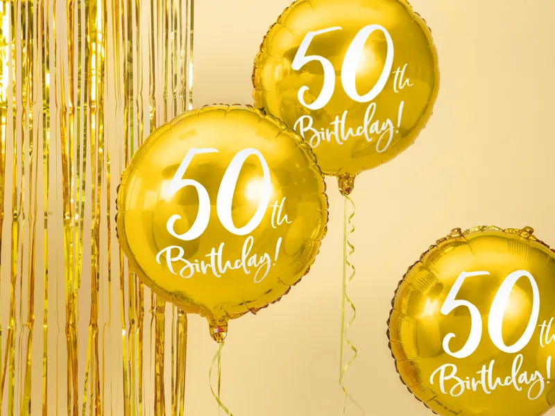 Palloncino ad elio 50° compleanno oro vuoto 45 cm