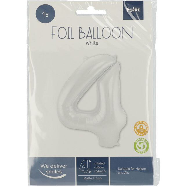 Pallone Foil Figura 4 Bianco Opaco XL 86cm vuoto