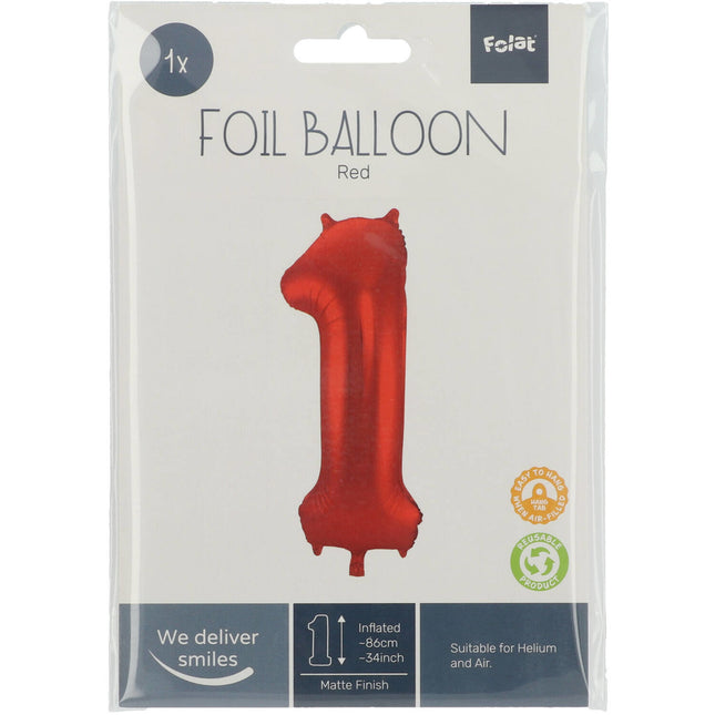 Palloncino Foil Figura 1 Rosso Opaco XL 86cm vuoto