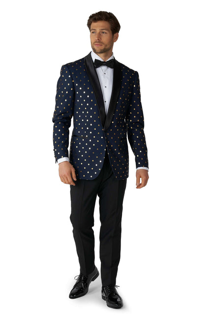 Smoking da uomo a pois blu scuro e oro OppoSuits