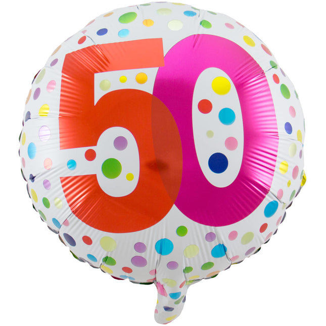 Palloncino ad elio 50 anni a pois 45 cm vuoto