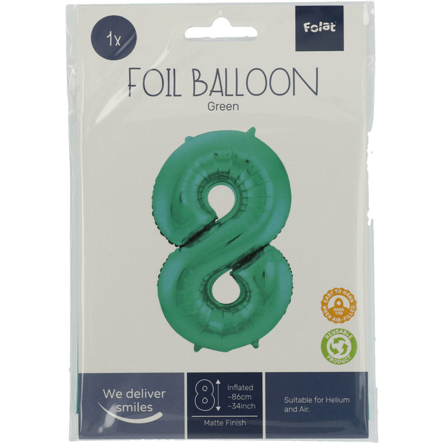 Palloncino Foil Figura 8 Verde Opaco XL 86cm vuoto