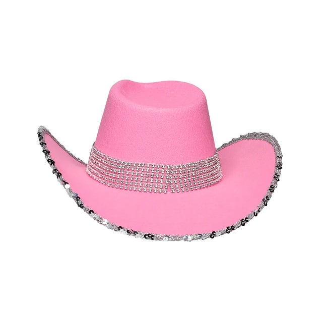 Cappello da cowboy rosa glitterato