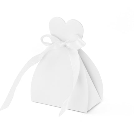 Scatole regalo Cuore bianco con fiocco 6,5 cm 10 pezzi